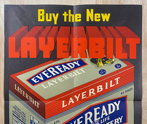 c.1930 Eveready Layerbilt Radio B Battery Advertising Poster Art Deco