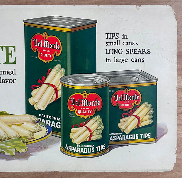 c.1920s Del Monte Asparagus Trolley Streetcar Sign Nelier Vintage