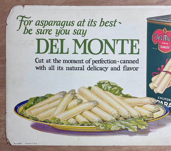 c.1920s Del Monte Asparagus Trolley Streetcar Sign Nelier Vintage