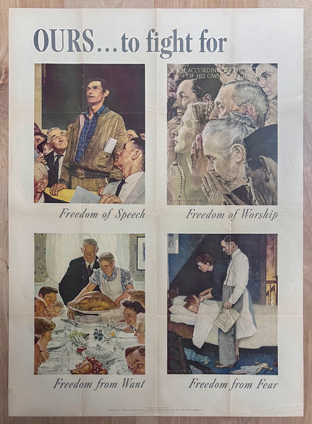 1943 Norman Rockwell Four Freedoms Composite Fear Want Worship Speech OWI No. 47