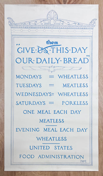c.1918 Lord's Prayer Daily Bread Rationing United States Food Administration WWI