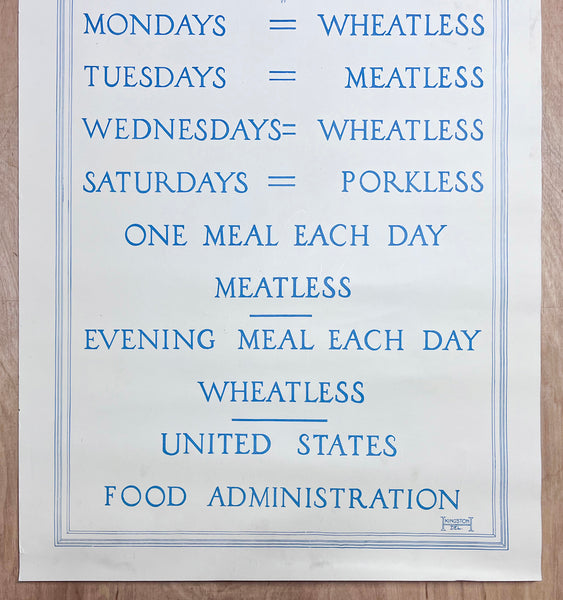 c.1918 Lord's Prayer Daily Bread Rationing United States Food Administration WWI