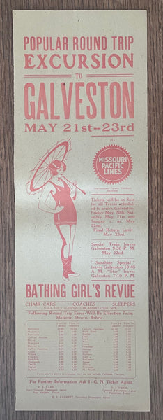 1927 Galveston Bathing Beauty Girl’s Revue MoPac Excursion Broadside Texas