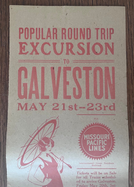 1927 Galveston Bathing Beauty Girl’s Revue MoPac Excursion Broadside Texas