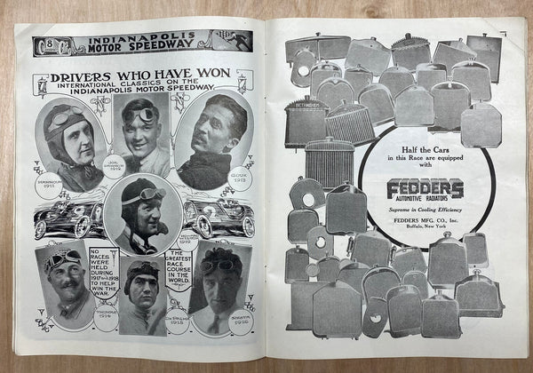 1920 Indianapolis 500 Racing Program Gaston Chevrolet Vintage Original