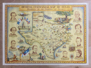 1934 Official Centennial Map of Texas by Guy F. Cahoon Curtiss Pruett Original