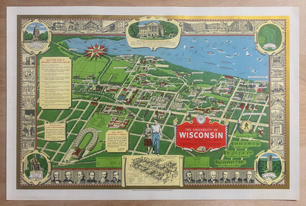 1951 Historical Decorative Map University of Wisconsin Madison Carl Beck