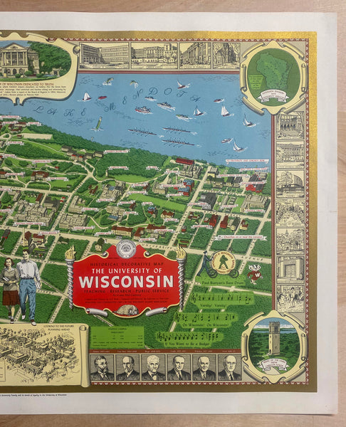 1951 Historical Decorative Map University of Wisconsin Madison Carl Beck