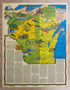 1941 Wisconsin The Badger State Pictorial Map Mentholatum Co. Aitchison