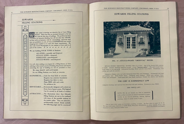 c.1920 Edwards Mfg Co. Gas Service Station Buildings Architectural Catalog