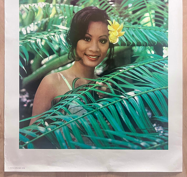 1978 United Airlines Hawaii Woman in Palm Fronds