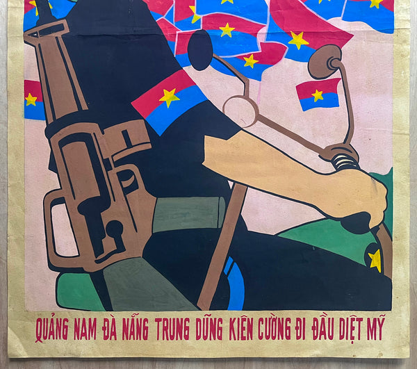 c.1970 North Vietnamese Viet Cong Hand Painted Poster Da Nang Tet Offensive