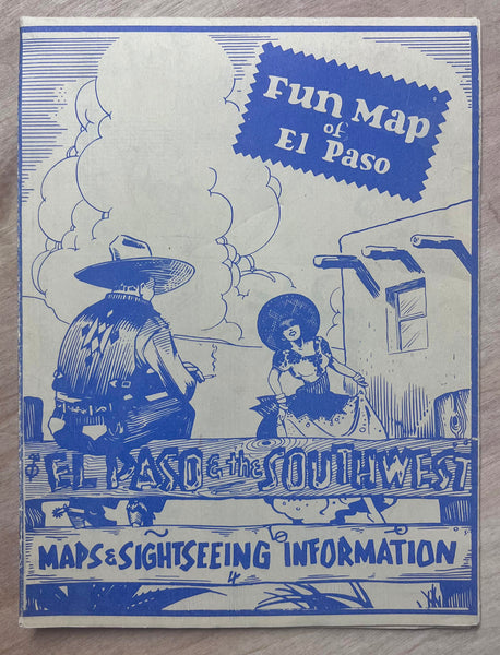 c.1945 Fun Map of El Paso Texas Pictorial Cartoon Map Vintage