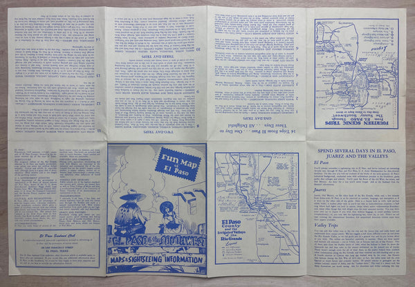 c.1945 Fun Map of El Paso Texas Pictorial Cartoon Map Vintage