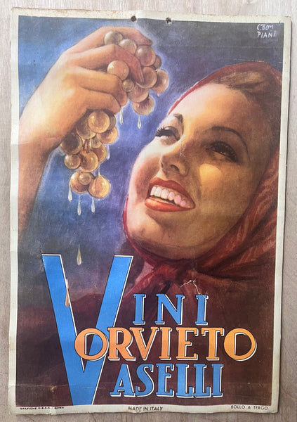 c.1940s Vini Vaselli Orvieto by Carlo Bompiani Italian Wine Italy