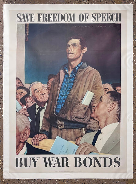 1943 Save Freedom of Speech Buy War Bonds Norman Rockwell Four Freedoms 56 x 40