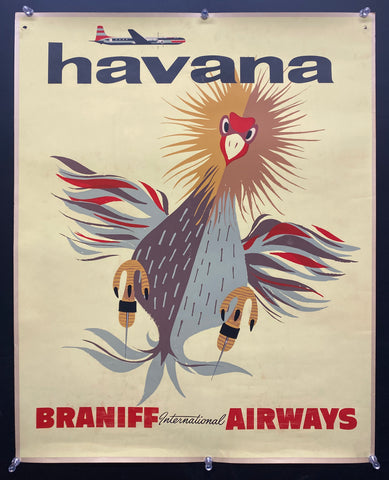 1950s Braniff International Airways Havana Cuba Rooster Travel Vintage