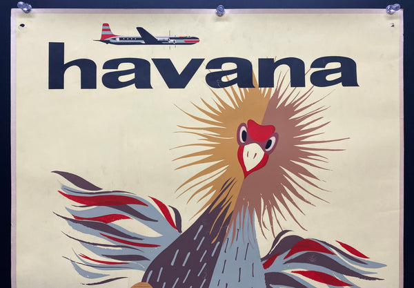 1950s Braniff International Airways Havana Cuba Rooster Travel Vintage