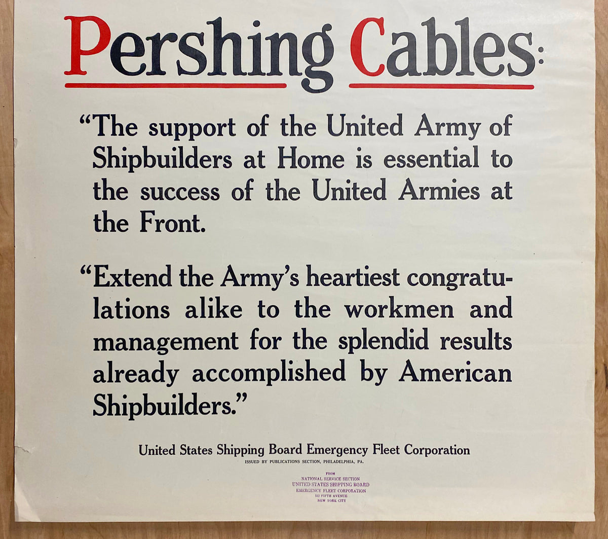 1918 Pershing Cables Shipping Board Emergency Fleet Poster Oberhardt ...
