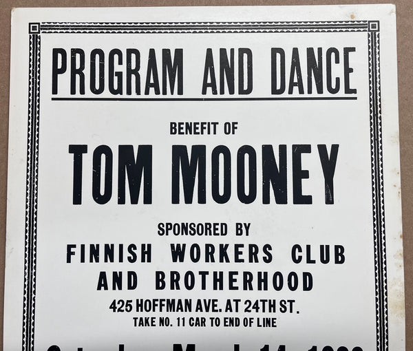 1936 Imprisoned Labor Leader Tom Mooney Benefit Window Card San Francisco