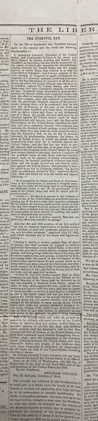 1862 The Liberator Anti-Slavery Newspaper with Lincoln’s Emancipation Proclamation