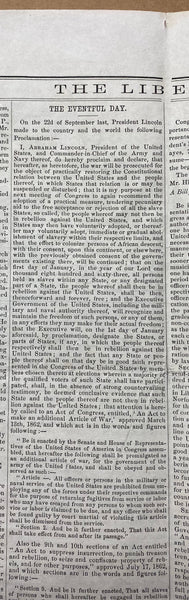 1862 The Liberator Anti-Slavery Newspaper with Lincoln’s Emancipation Proclamation