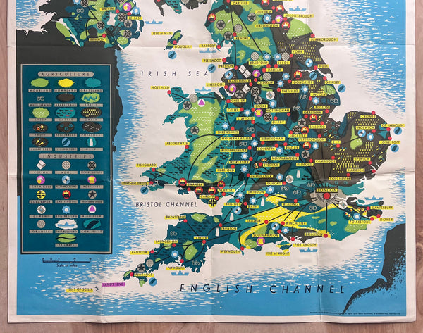 c.1944 Great Britain Her Natural & Industrial Resources Pictorial Map WWII Era