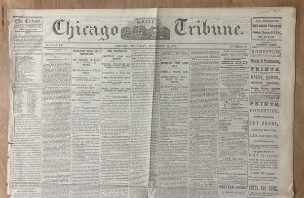 1862 Chicago Tribune Newspaper Abraham Lincoln Emancipation Proclamation
