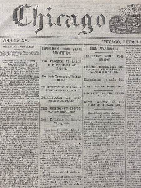 1862 Chicago Tribune Newspaper Abraham Lincoln Emancipation Proclamation