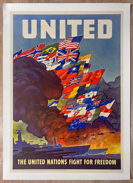 1943 The United Nations Fight For Freedom by Leslie Ragan WWII on Linen
