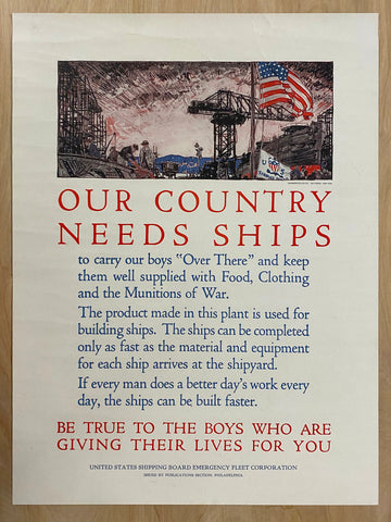 1917 Our Country Needs Ships United States Shipping Board Herbert Meyer WWI