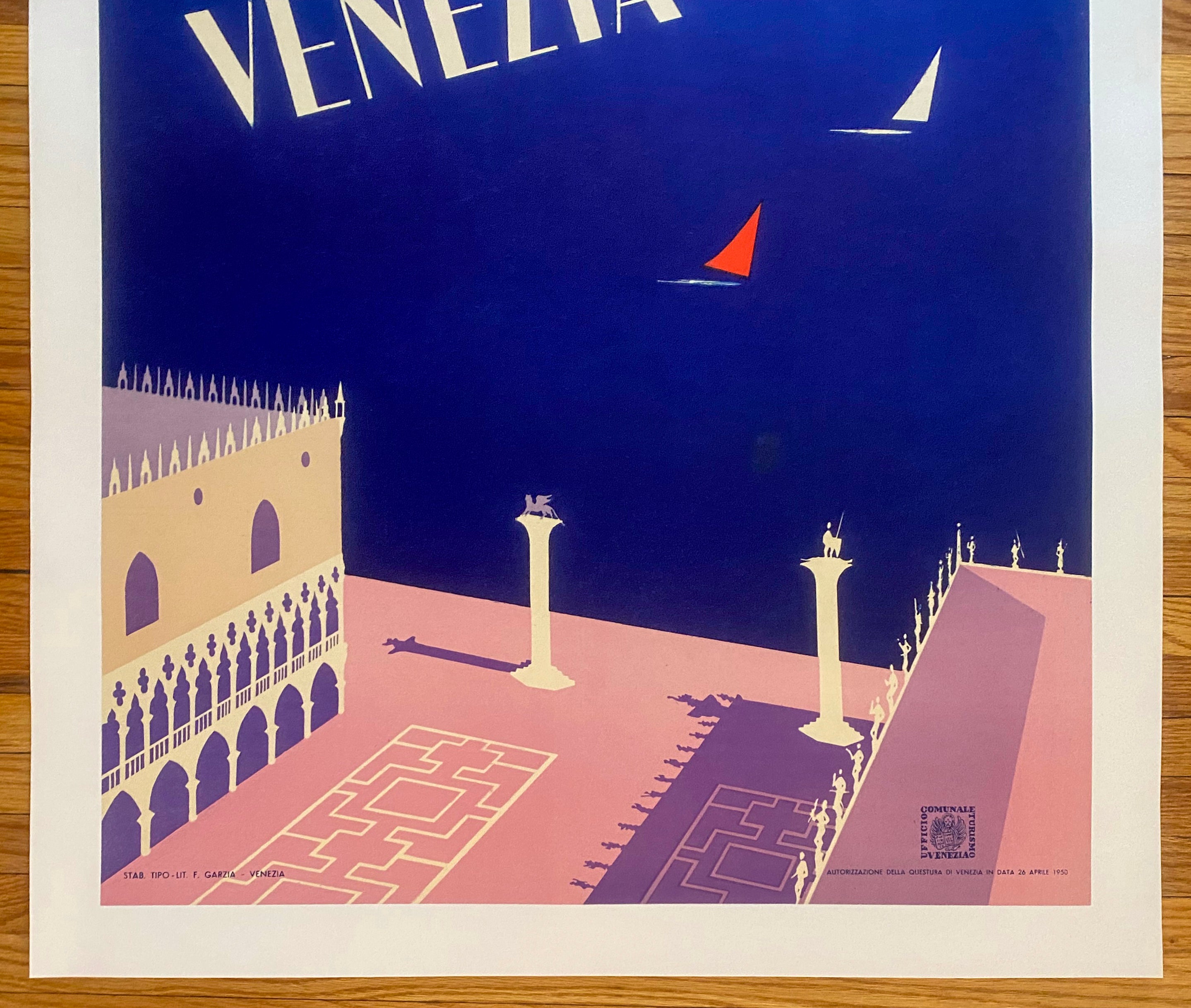 1950 Venezia Lido Venice Italy Travel Poster Mid-Century Modern