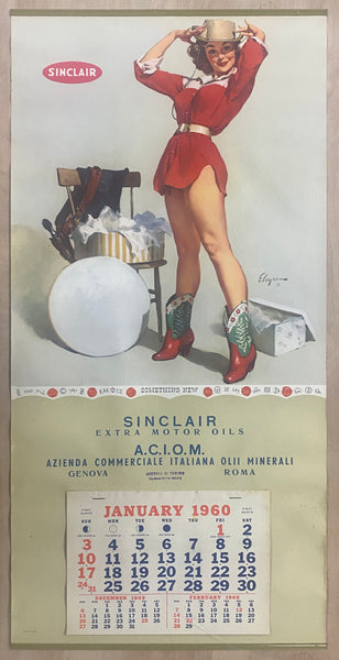 1960 Sinclair Motor Oils Pinup Girl Advertising Calendar Gil Elvgren