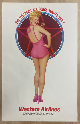 c.1970s The Western Air Force Wants You! Western Airlines Betty Grable WWII Pinup