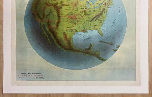c.1900 Santa Fe Route Freight Traffic Department North America British Lion Map