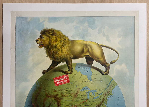 c.1900 Santa Fe Route Freight Traffic Department North America British Lion Map