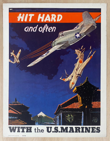 1942 Hit Hard and Often With The U.S. Marines USMC WWII Window Card