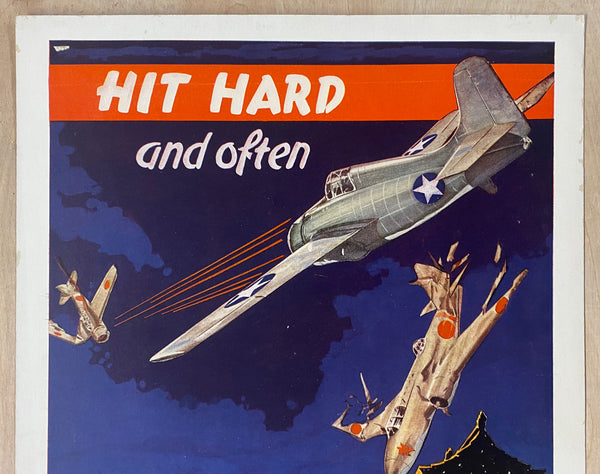 1942 Hit Hard and Often With The U.S. Marines USMC WWII Window Card