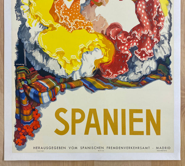 1948 Spanien Spain Spanish Dancers Jose Morell on Linen Vintage