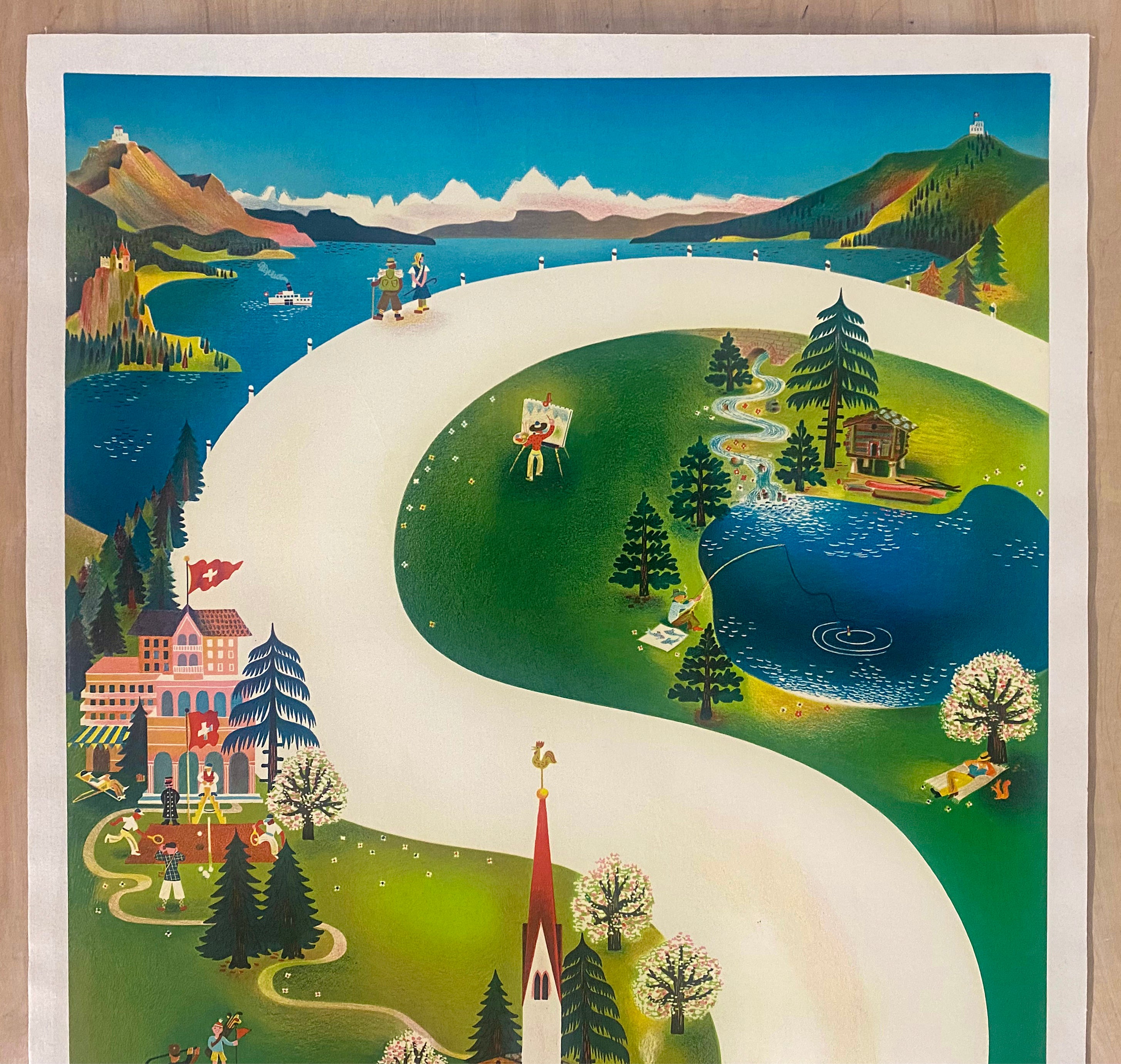 1939 All Roads Lead To Switzerland Swiss Travel Poster Herbert