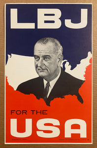 1964 LBJ For The USA Lyndon B Johnson Presidential Campaign Window Card