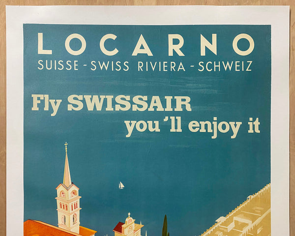 c.1950s Fly Swissair Locarno Switzerland Swiss Riviera by Daniele Buzzi