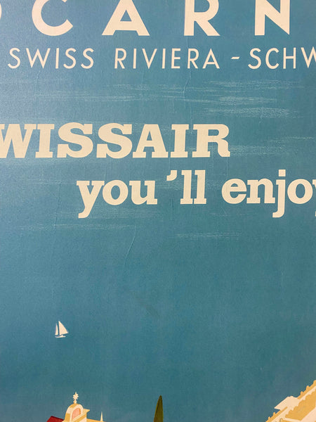 c.1950s Fly Swissair Locarno Switzerland Swiss Riviera by Daniele Buzzi