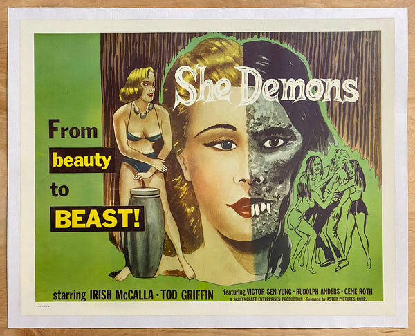 1958 She Demons Movie Half Sheet Astor Pictures Science Fiction Horror
