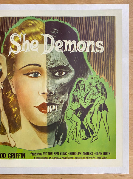 1958 She Demons Movie Half Sheet Astor Pictures Science Fiction Horror