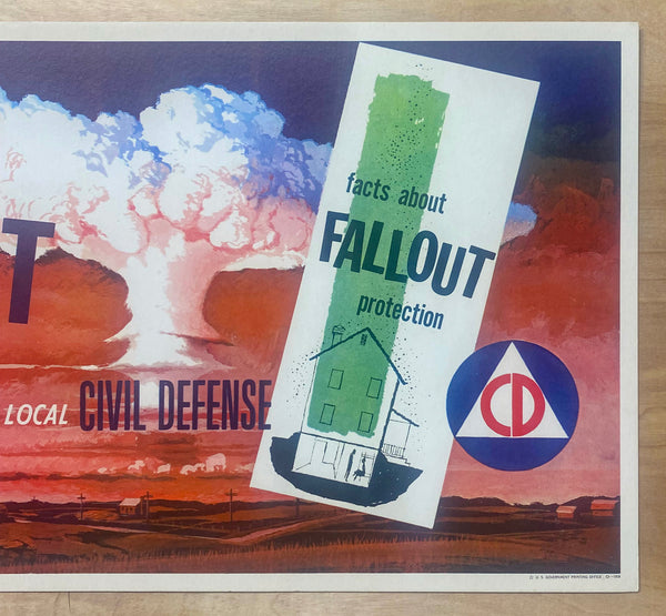 1958 Civil Defense Fallout Sign Atomic Bomb Mushroom Cloud Cold War Era OCMD