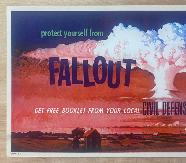 1958 Civil Defense Fallout Sign Atomic Bomb Mushroom Cloud Cold War Era OCMD