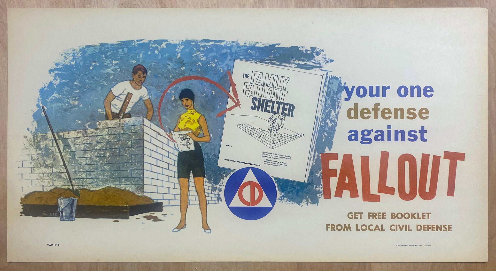 1959 Civil Defense Family Fallout Shelter Sign Atomic Bomb Cold War Era