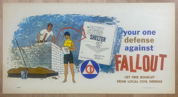 1959 Civil Defense Family Fallout Shelter Sign Atomic Bomb Cold War Era