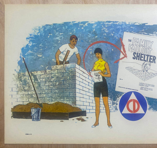 1959 Civil Defense Family Fallout Shelter Sign Atomic Bomb Cold War Era